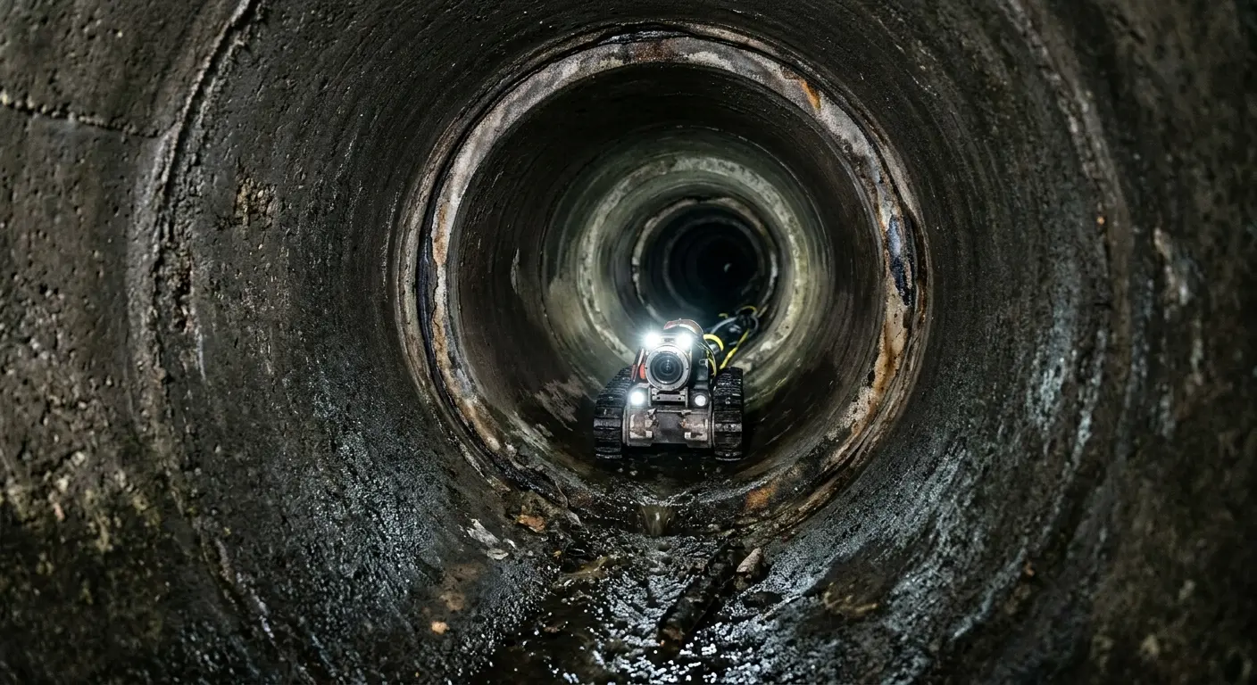 Robotic sewer camera inspecting pipe interior for Drain Snake Service in Hamilton