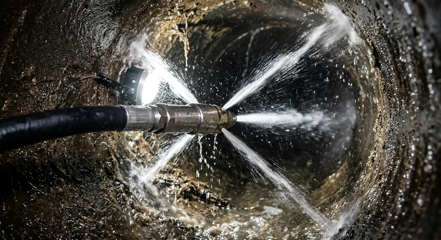 High-pressure hydro jetting nozzle cleaning sewer pipe for Storm Drain Cleaning in Hamilton